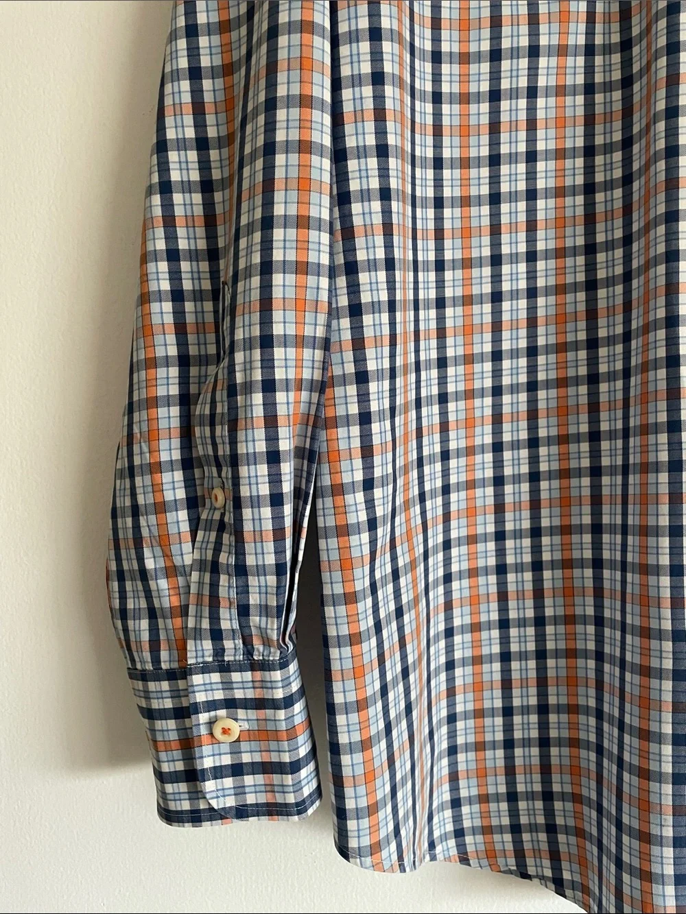 Peter Millar Men's Blue and Orange Plaid Button-Down Shirt